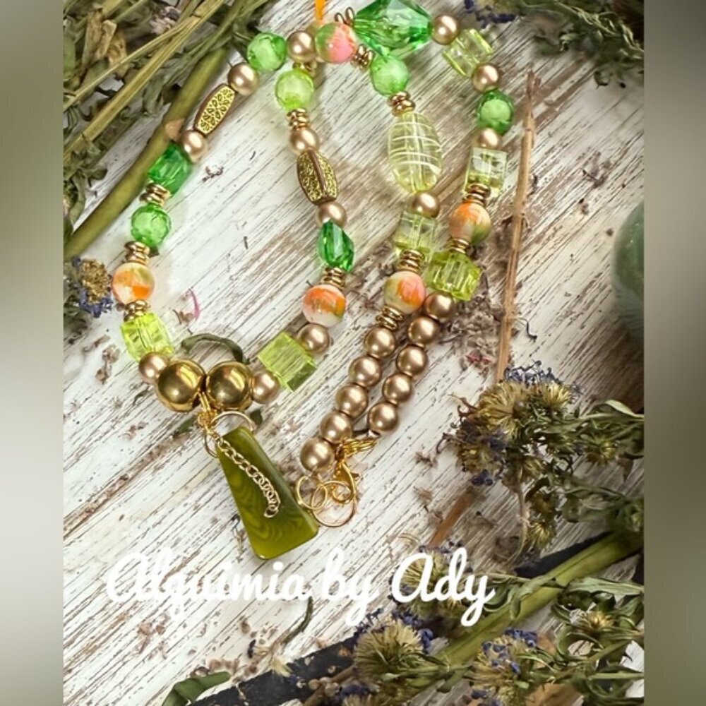 Apple green statement charms fringe necklace